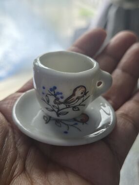 Vintage Mini Ceramic Bird Cup & Saucer